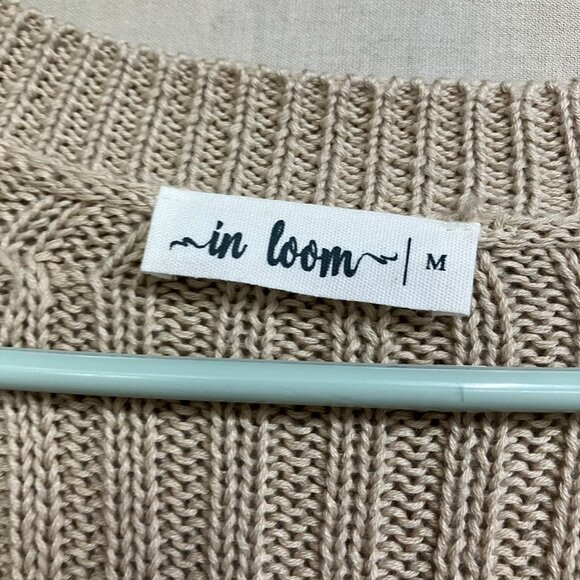 IN LOOM Women's Size M Tan Long Sleeve Ribbed Sweater Maxi Dress Slit Side - Picture 6 of 11